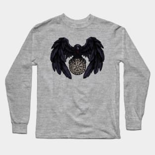 Raven Odin with Futhark and Vegvisir Long Sleeve T-Shirt